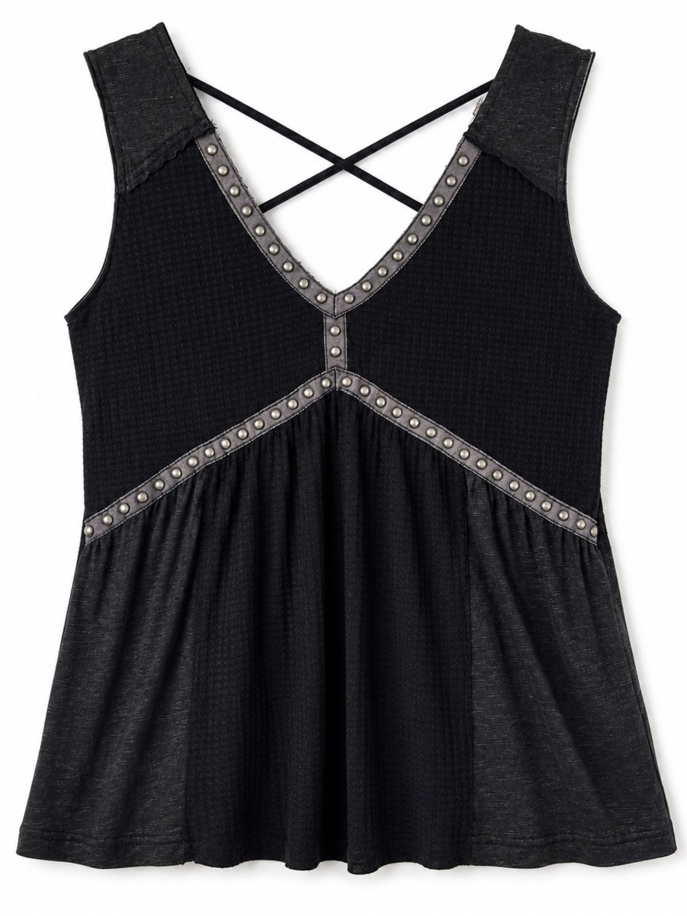POL Black Studded Babydoll Peplum Tank Top Large